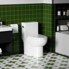 One-Piece Elongated Toilet 1.28 GPF, 17" Comfort Height, Soft-Close Seat, White