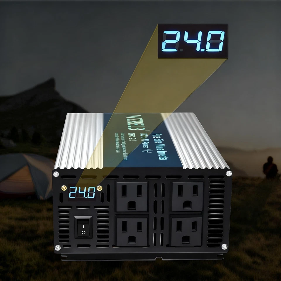WZRELB 2000W 24VDC to 120VAC Pure Sine Wave Power Inverter 4 outlets RV camp new - Image 3 of 4