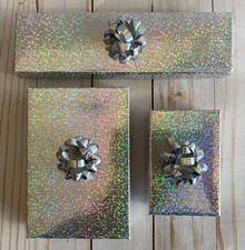 Silver Boxes Set of 3 Different Sizes Gift Giving Wrapping Supplies Bows New