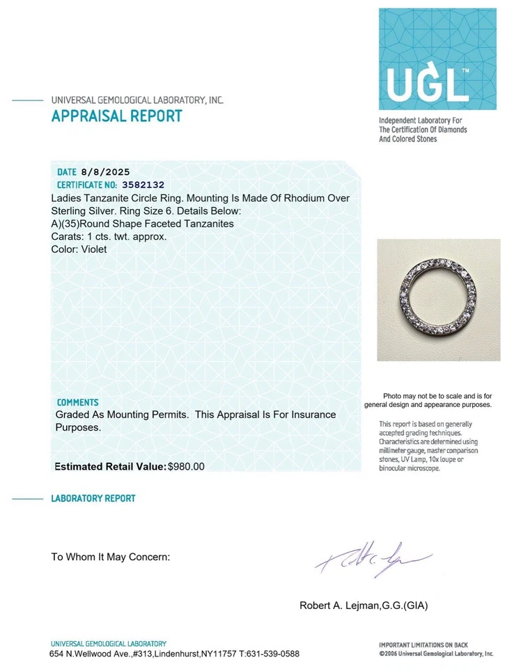 ¡Al por menor $980! Anillo de eternidad de tanzanita de 1,00 quilates banda UGL CERT nuevo Foto 3 de 3