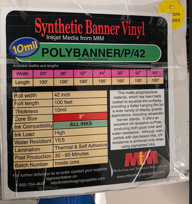 Canon 0834V779 MTM Synthetic Banner Vinyl 42'' x 100' 10mil Matte Polypropylene