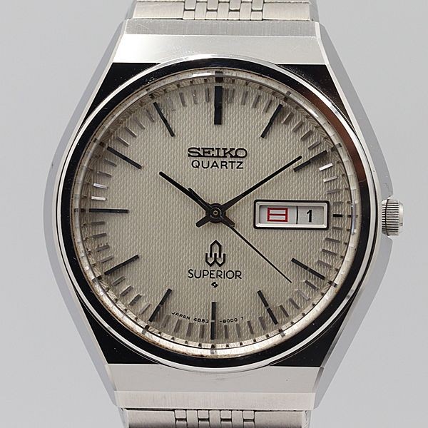 Seiko Superior 4883 8001 Quartz Watch Silver Dial Vintage Japan