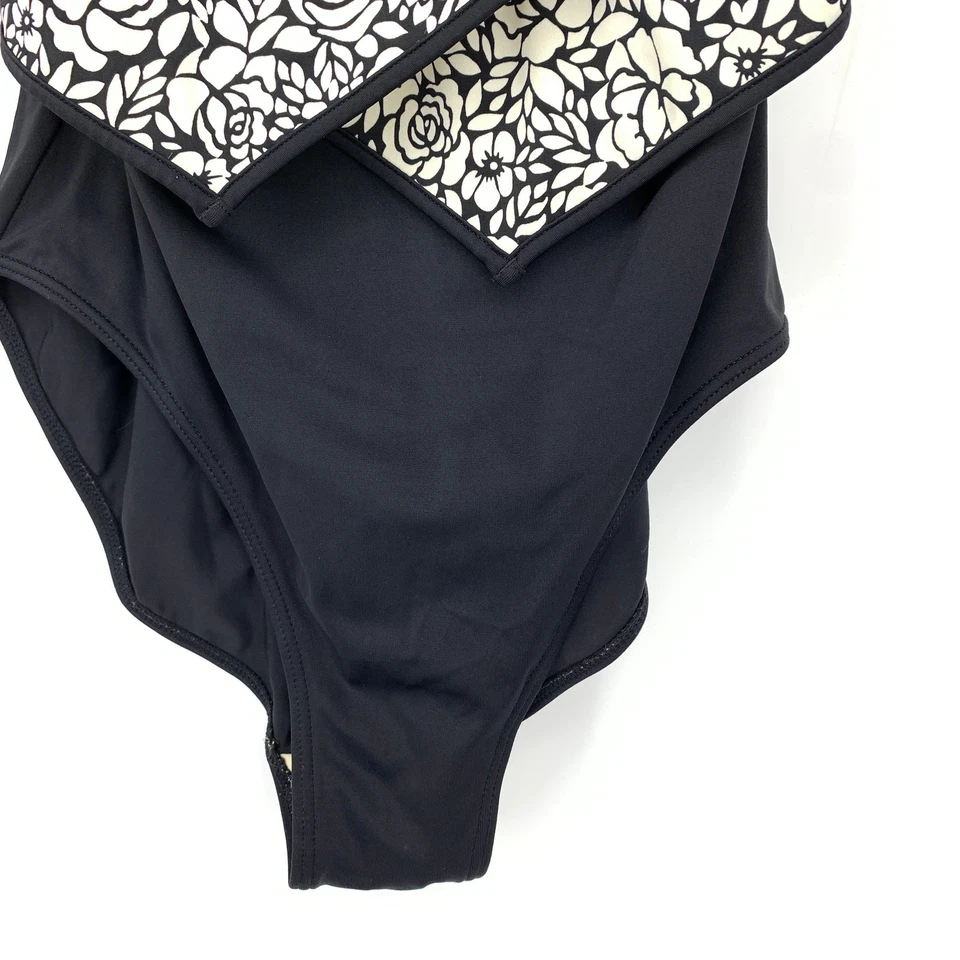 It Figures One Piece Swimsuit Womens Sz 14 Black White Floral Print Layered Look - Image 4 of 4