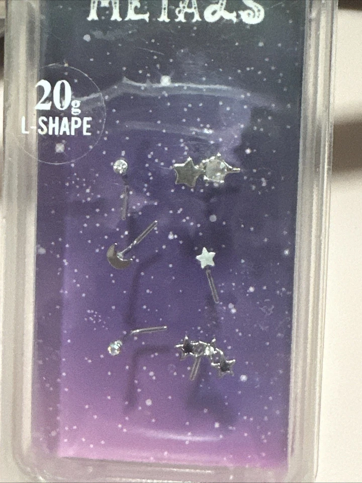 Morbid Metals Nose Studs Piercing- 20g L Shape - Celestial - Rhinestone - Image 2 of 4