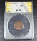 1911-S 1C Wheat Penny Lincoln Cent Anacs EF40 (XF40) Better Date