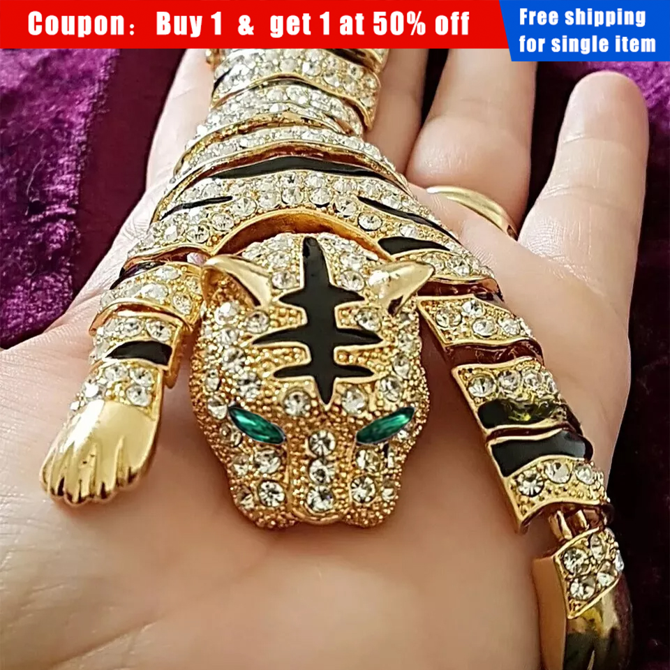 Vintage Very Large Sparkling Crystal Tiger Broach Animal Brooch Pin Cool Stole