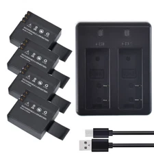 4x3.7V 900mah Li-ion Battery+Dual Charger For Akaso Ek7000/Brave 4 Dragon Camera