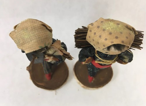 Japanese Farm Girl Dolls Fabric on Wood Stands 4" Vintage Hand Made Figurines - Picture 6 of 12