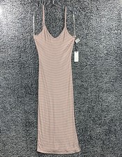Spaghetti Strap Fitted Slip Dress Midi Juniors Large NWT Active USA Brown Cream