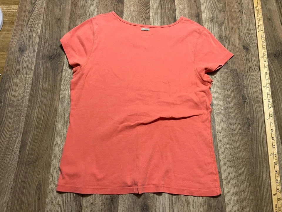 Camisa Columbia, para mujer talla XL, naranja, flor, cuello en V, manga corta Foto 2 de 4