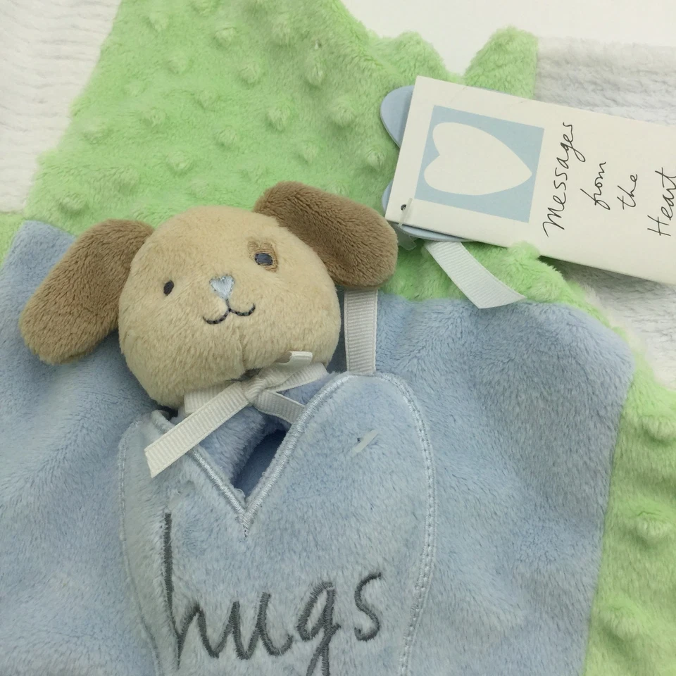 Messages From The Heart Hugs Puppy Dog Security Blanket Baby Tags Blue Green - Image 3 of 4