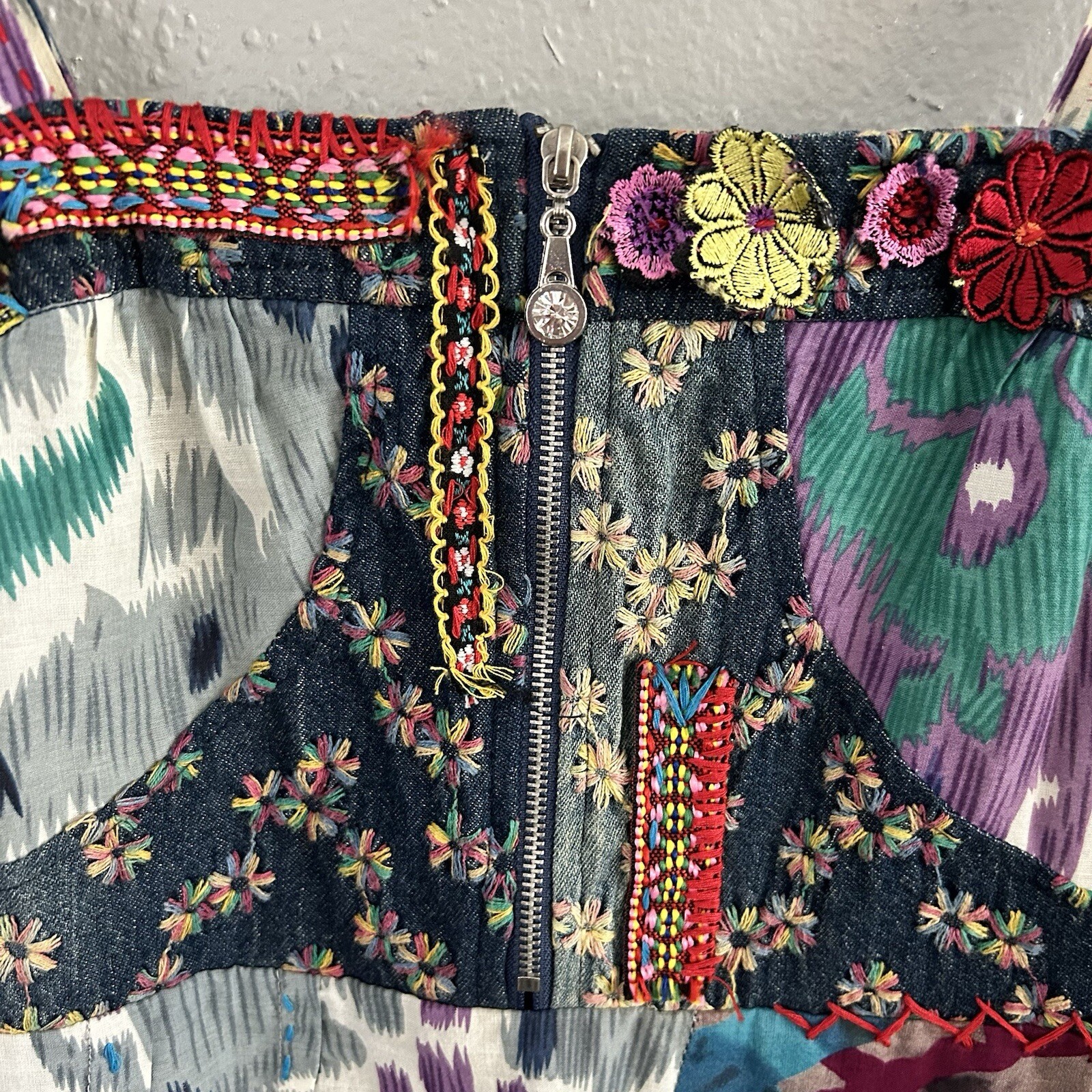 Farinelli Patchwork Layered Boho Embroidered Embe… - image 4