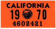 California 1970 Vinyl Sticker Repo Tab For Vintage License Car-truck-motorcycle