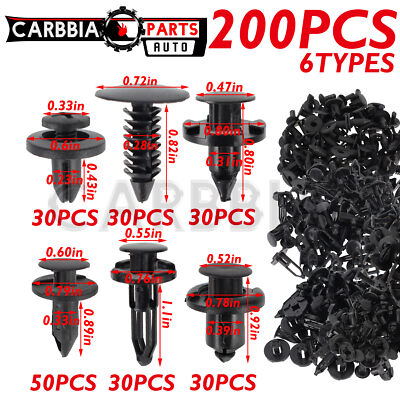 200Pcs Push Bumper Fastener Rivet Clips 6 Size Auto Body Retainer Clips