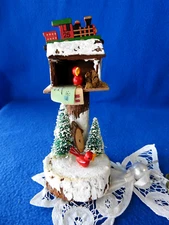 Vintage Roman Inc. Wooden Birdhouse Bird House Cardinals Mailbox Train Figurine