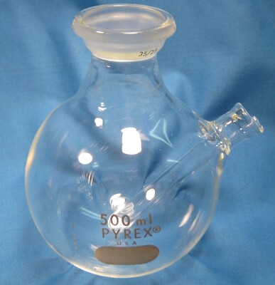 PYREX 500 ML ROUND BOTTOM W/ THERMOMETER WELL 35/20 SOCKET FREE SHIPPING    28