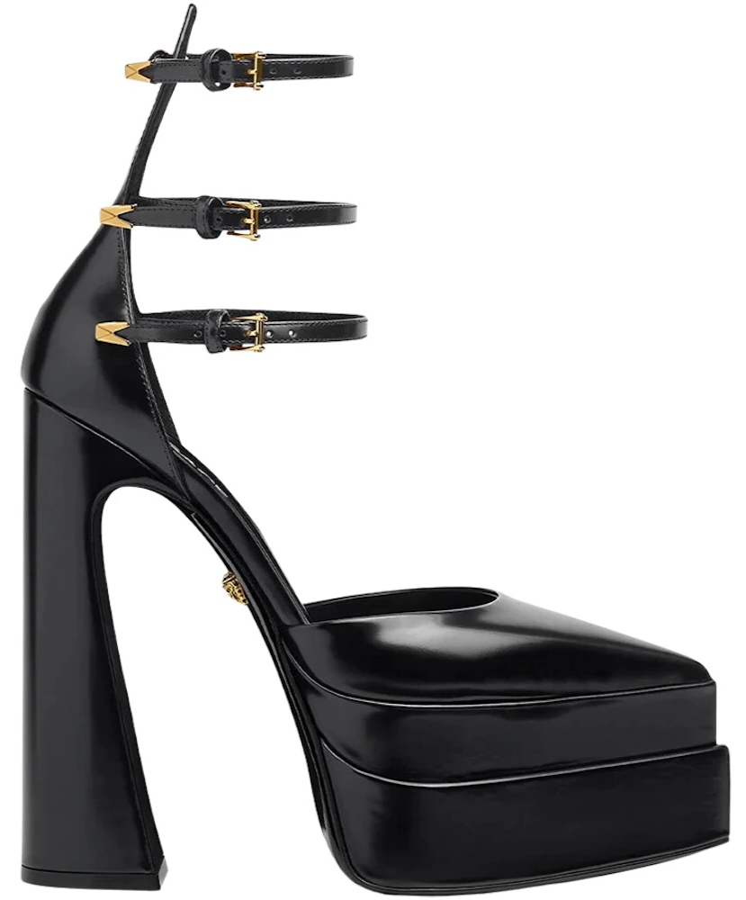 NIB Versace Medusa Aevitas Black Leather Pointed Strap Platform Pumps  $1825