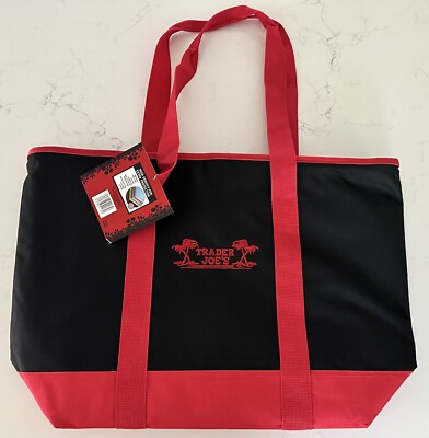 Trader Joe's NEW   Black Red INSULATED COOLER REUSABLE GROCERY TOTE BAG ~ XL