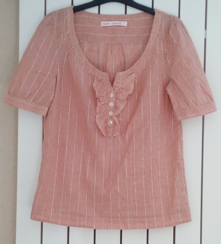 BNWOT Next Light Red Metallised Yarn Stripe Short Sleeve Summer Blouse Top UK 6 - 第 1/5 張圖片