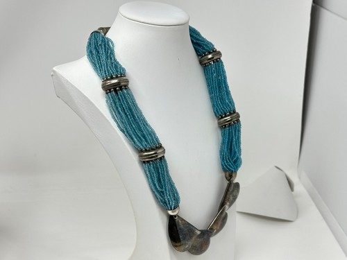 Vintage Silvertone Multi-Strand Blue Glass Seed Bead 28" Necklace - Bild 11 von 13