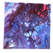 Handmade Acrylic art pour painting on 10x10 canvas, varnished