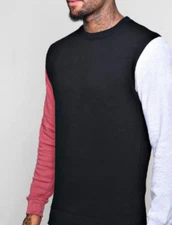 Mens Boohooman Colour block Jersey sweater Black Sz L