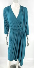Lane Bryant Dress Plus Sz 18 / 20 Teal Blue V Neck Surplice Hi Lo Draped Hem NEW