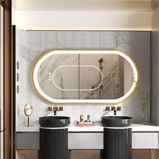 LED Bathroom Mirror Illuminated Light Innovative Makeup Mirror Oval Gold Frame