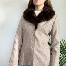 Vertigo Paris Tan Wool Coat With Brown Faux Fur Collar Size Medium