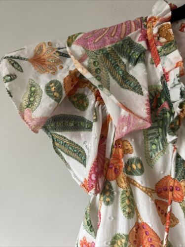 Farm Rio Macaw Bloom Mini Dress Size XS Beaded Tassel Ruffle Floral Tiered Fun - Picture 4 of 9