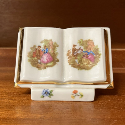 Limoges Miniatur offenes Buch weiß Porzellan Fragonard vergoldet Gold - KOSTENLOSER VERSAND