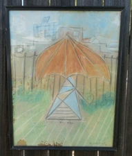 Original Mid Century Modern Artwork Drawing Signed 1950s 60s Era Female Portrait