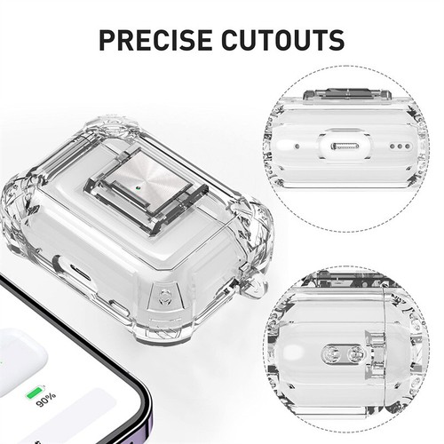 Custodia di ricarica wireless antiurto trasparente lusso per AirPods Pro 2 3 + clip portachiavi - Foto 3 di 22