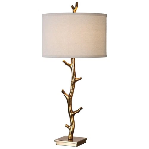 Uttermost Javor Steel Fabric Tree Branch Table Lamp in Antique Gold and Ivory - Picture 1 of 3