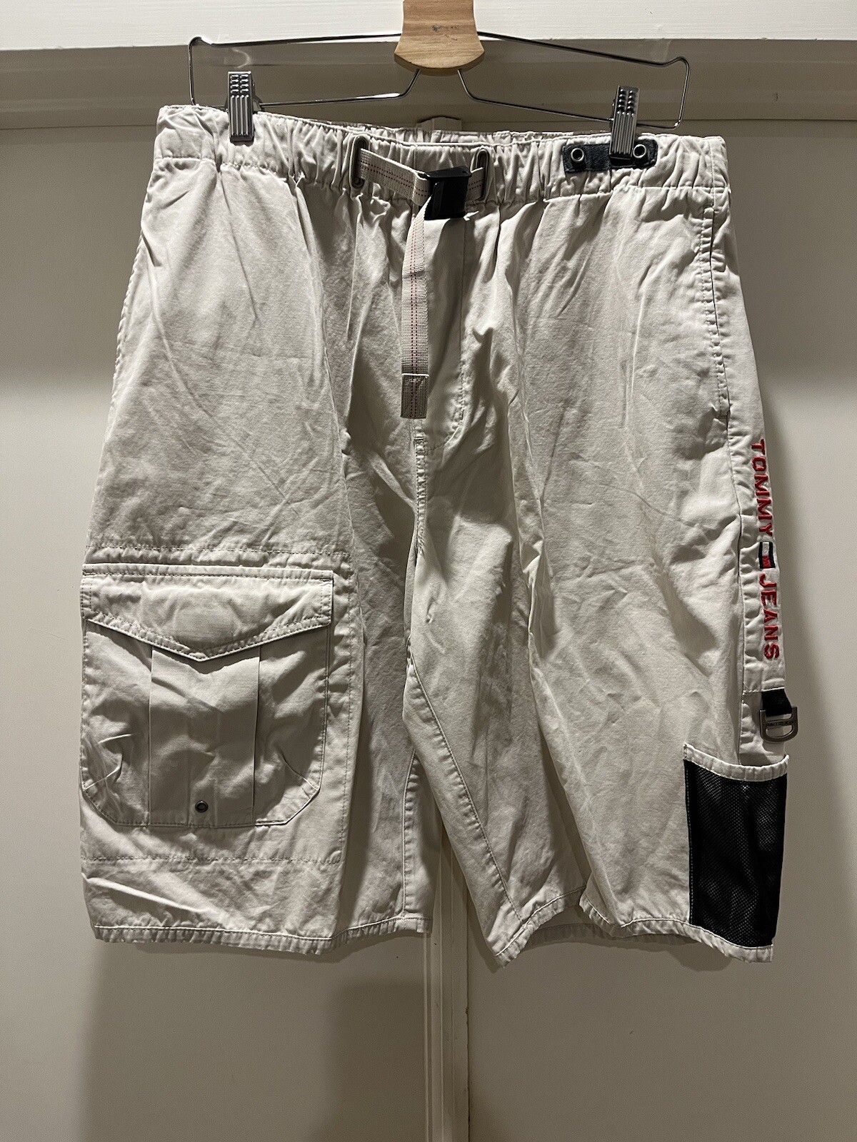 VTG Tommy Hilfiger Baggy Trooper Cargo Shorts Men’s 34 Khaki Beige Y2K