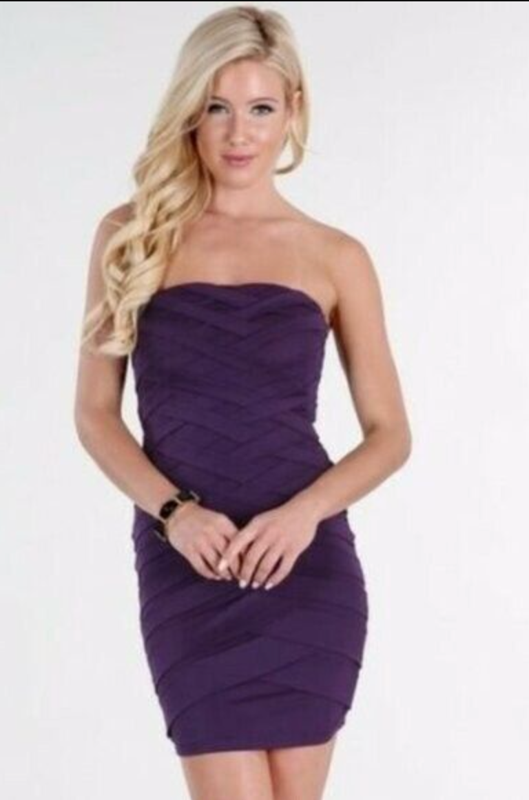 purple strapless bandage dress New Dark Purple Slimming Bandage Style Strapless Dress
