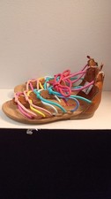 Cat Jack Girls Strappy Sandal Multicolor Bow Accent Brown Rainbow Size 8
