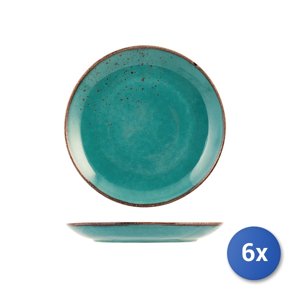 6 Plates H&H Reactive In Stoneware, Ø 27 Cm, Blue
