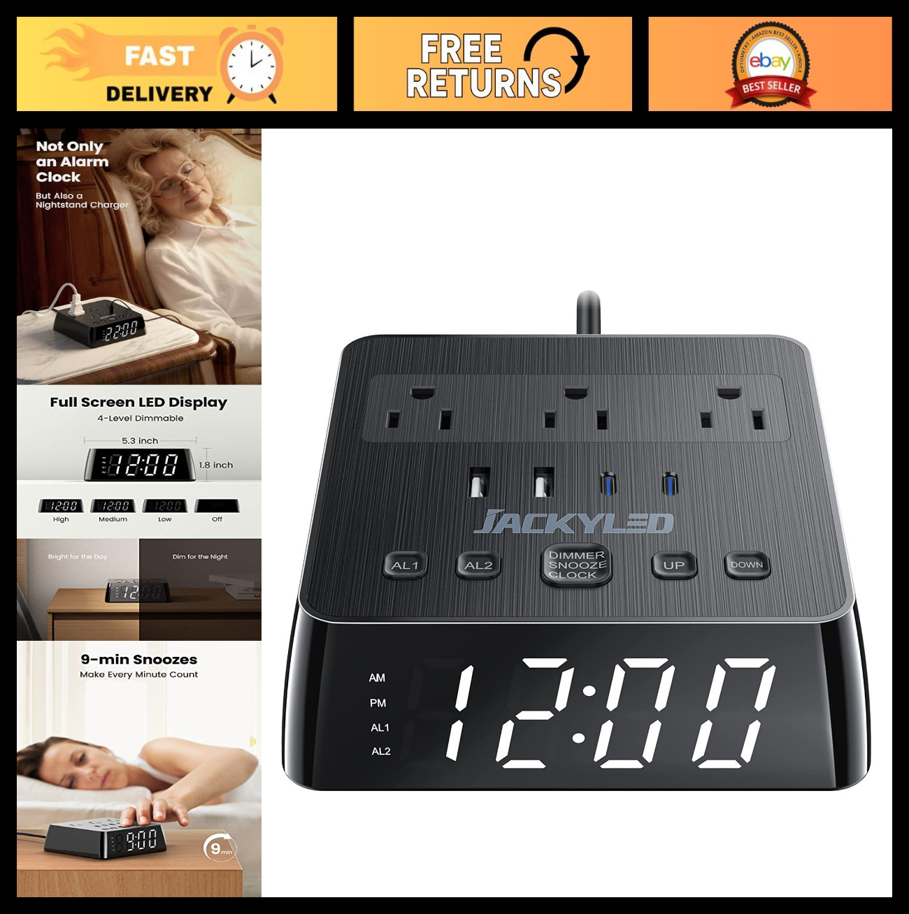 With 4 Usb Chargers & 3 Outlets, Surge Protector, D