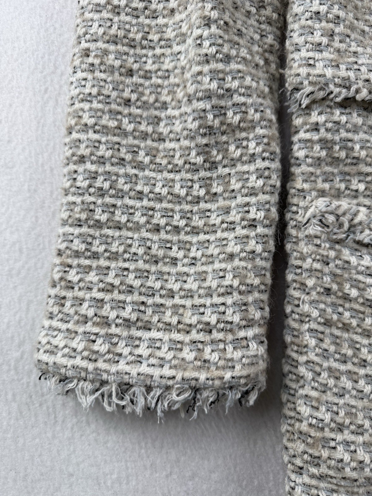 Zara Basic Womens Blazer Jacket M Tweed Fringe Fu… - image 4