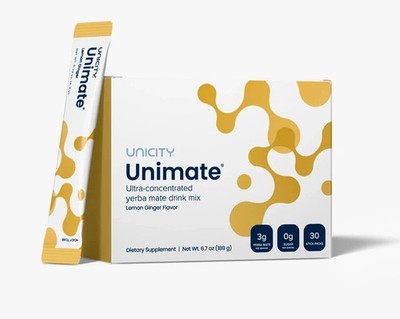 Unicity Unimate Lemon Ginger 30 Stick Packs NEW/SEALED Free Shipping.