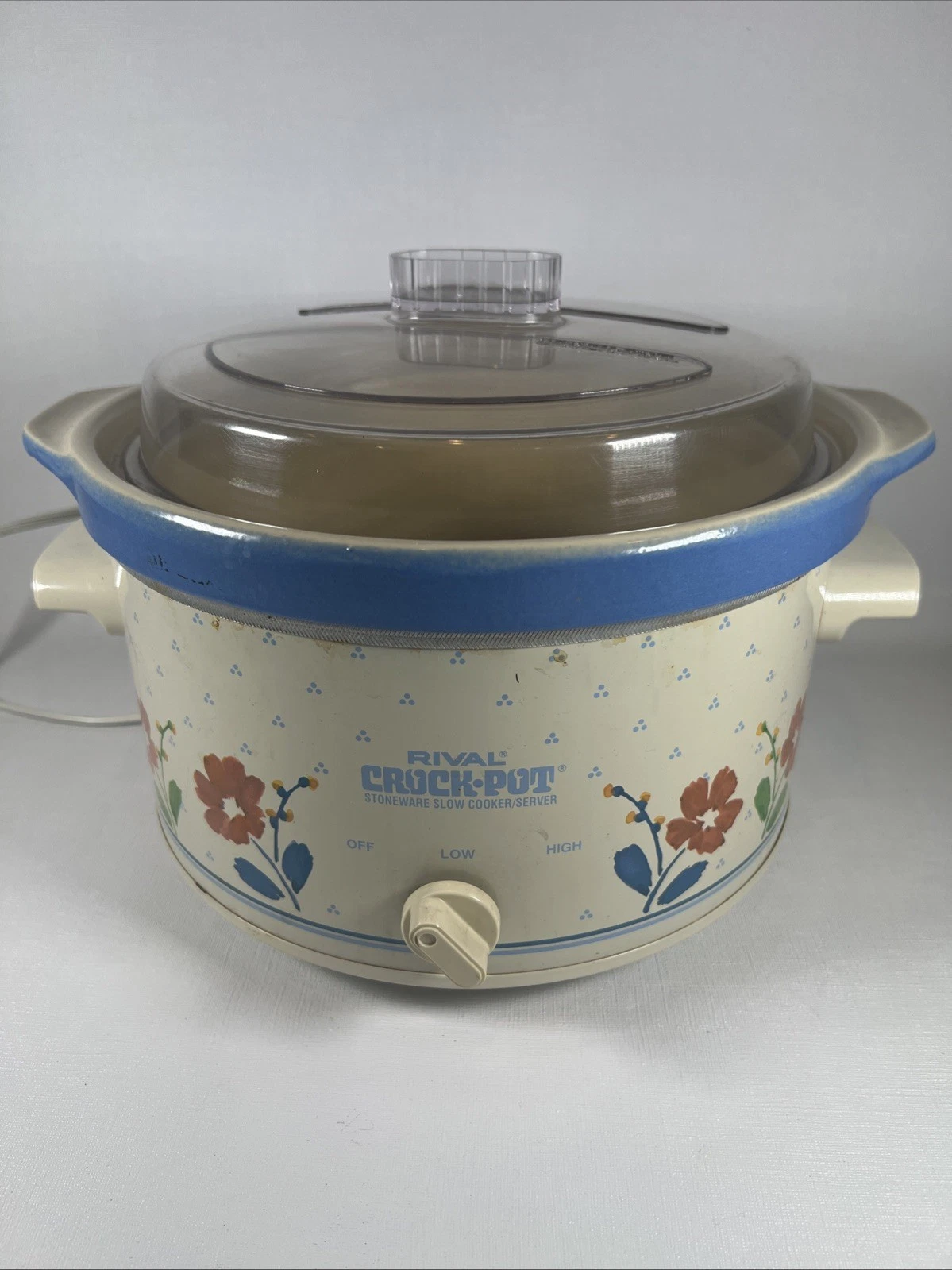 Crock Pot Rival 4 Qt Blue Floral Stoneware Slow Cooker Model 3154/3 Vintage