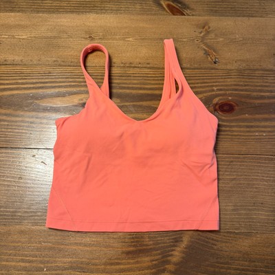 Lululemon Tank Top Size 2 Orange Pink Align Shelf Bra Light Support W1CW8S Crop