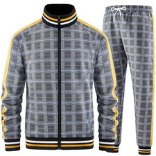 Track Suits for Men Set Plaid Jogging Tracksuit Mens 2 Piece Sweatsuits Jogge...