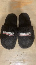Balenciaga Men's Black Faux Fur Slide Slippers Comfort Shearling Casual Winter