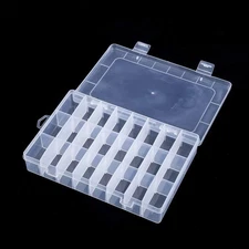 24 Removable Grid Compartment Clear Rectangle Plastic Storage Box, Jewelry an...
