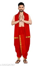 Men Readymade Stitched Panchakacham Silk type Dhoti with Angavastram Dupatta