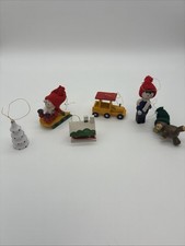 Vintage Mixed Lot 6 Christmas Tree Holiday Ornaments Wood Handcrafted Handpaint