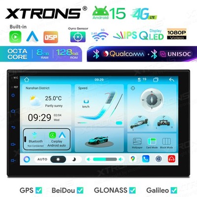 XTRONS 2 DIN Android 15 Autoradio 8+128GB GPS Navi CarPlay DSP Qualcomm BT QLED