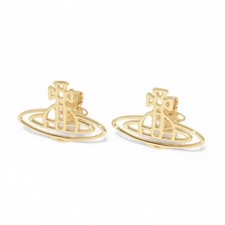 Vivienne Westwood Thin Lines FLAT ORB earrings in Gold
